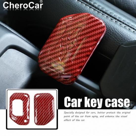 Key Fob Cover Skin Case Protection for Jeep Wrangler JL JT 18+Red Carbon Fiber