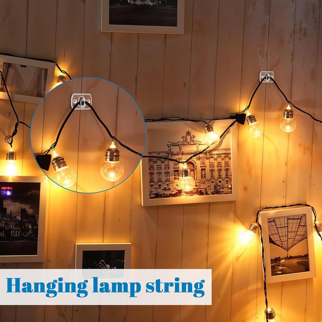 Ouligay 42PCS Mini Light Clips Clear Adhesive Light Hooks for Indoor String Lights Damage Free Acrylic Cable Clips for Wires on Wall Patio Porch