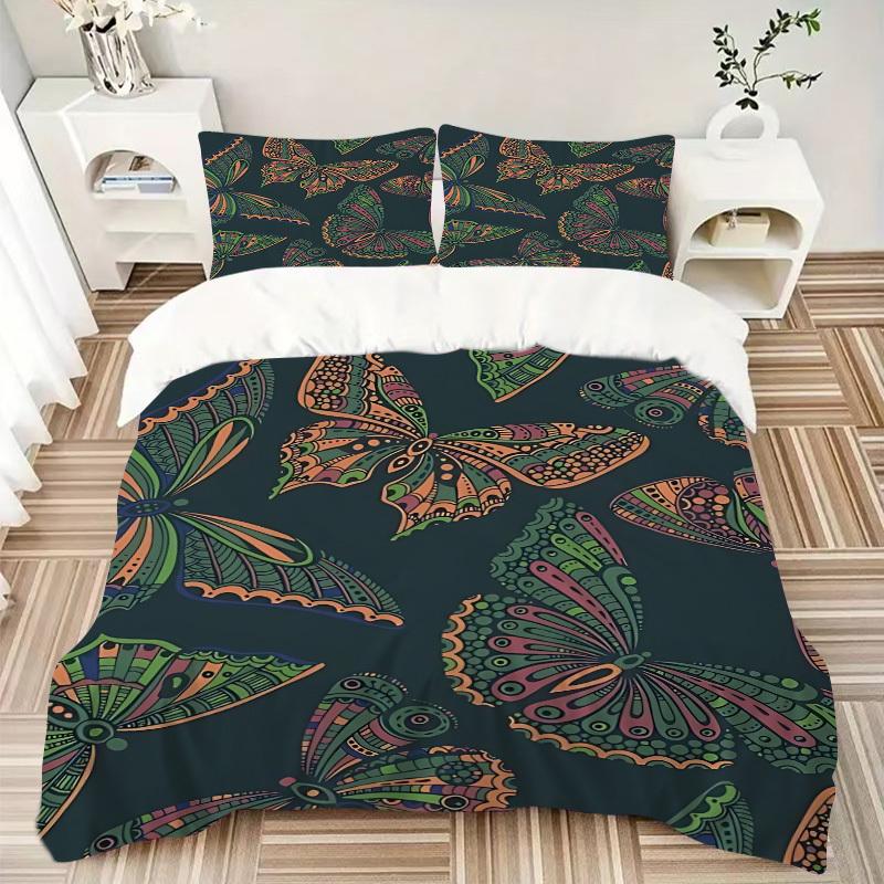 3pcs Butterfly Print Bedding Set, Breathable and Soft, Suitable for All Seasons, Ideal for Home Use, Suitable for Bedroom Decor yy250821184