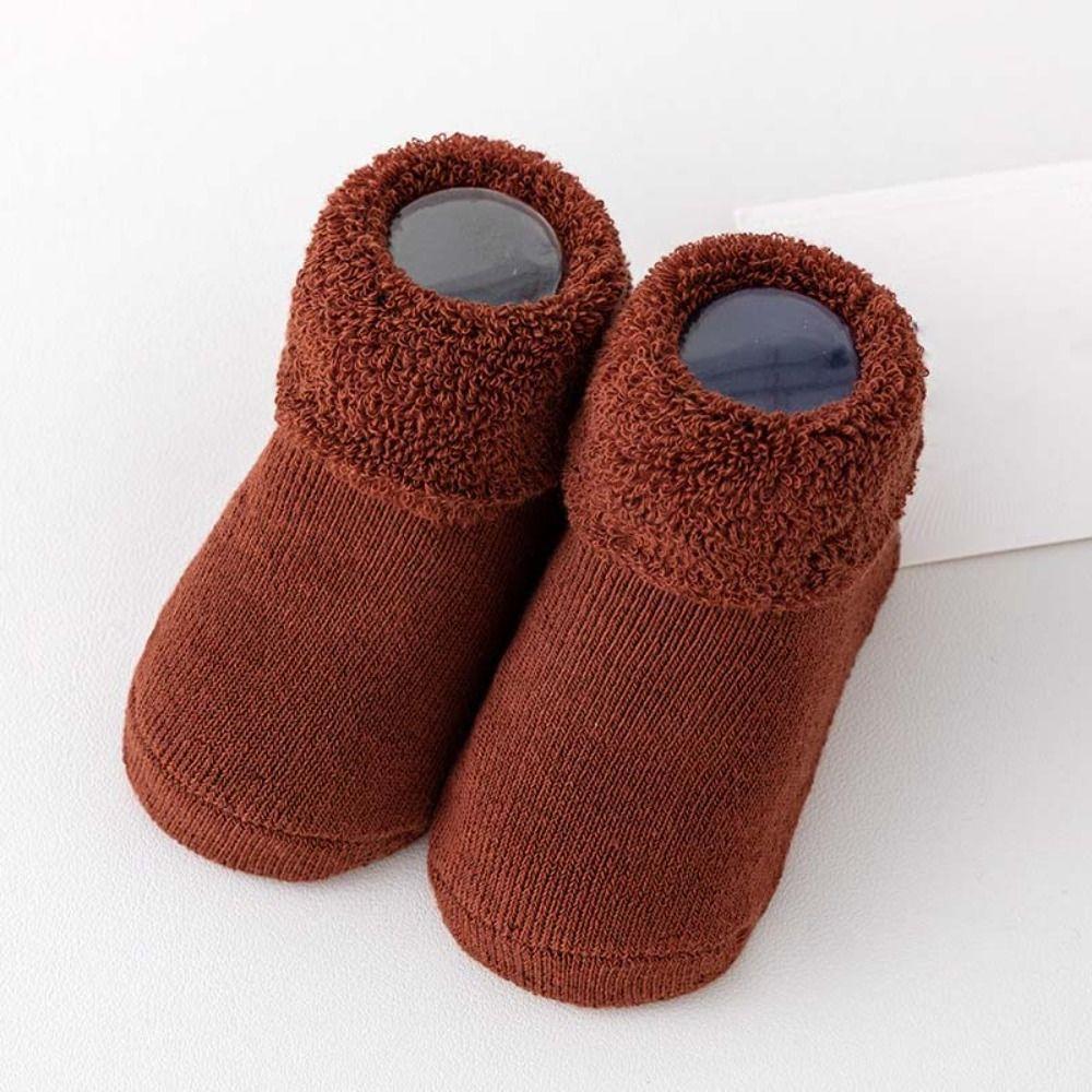 4Pairs Solid Color Thicken Baby Socks Anti-slip Home Sleep Socks  Autumn&Winter