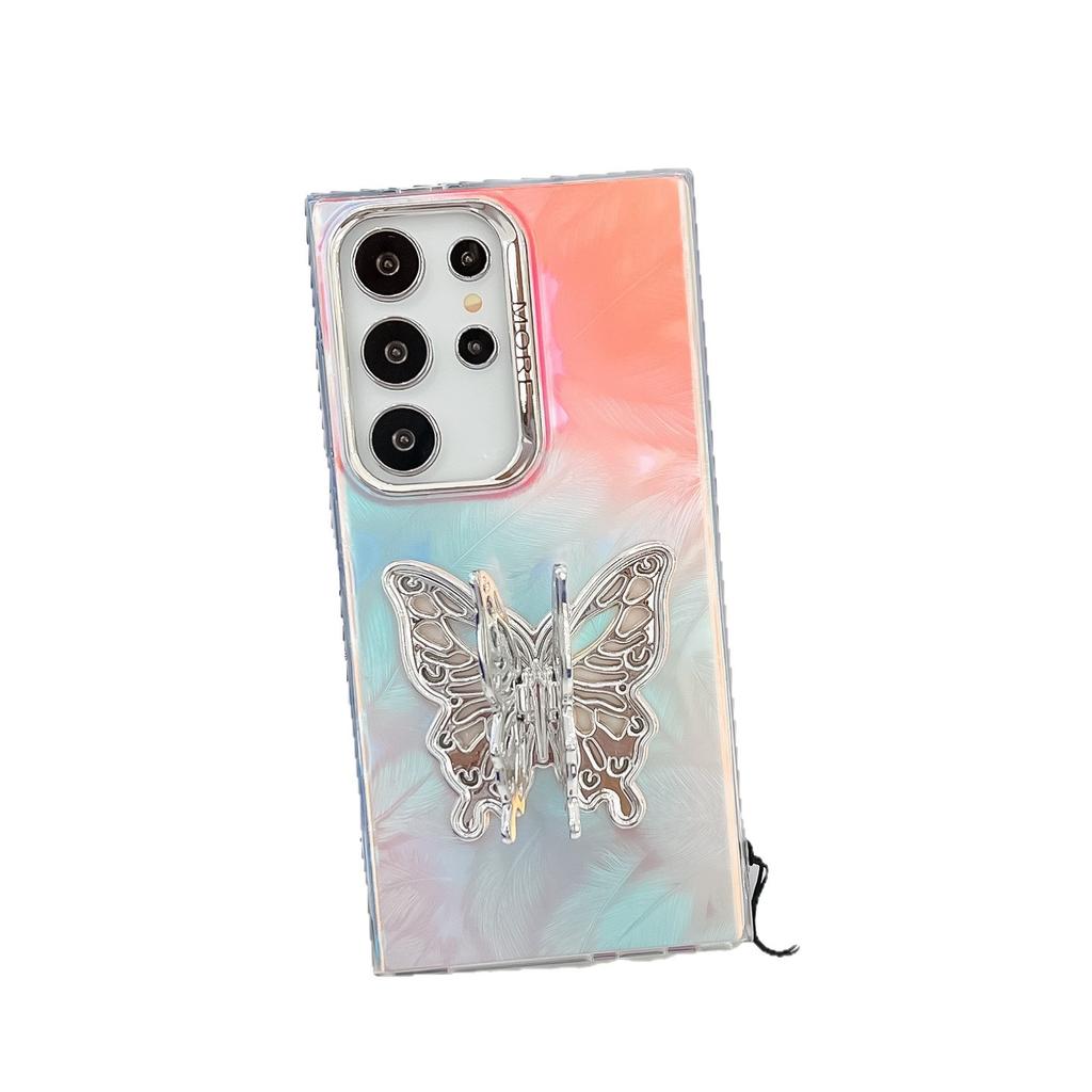Samsung S25ultra Phone Case Laser Electroplating S24 All Inclusive Butterfly Bracket Bracelet A56 Hard Case