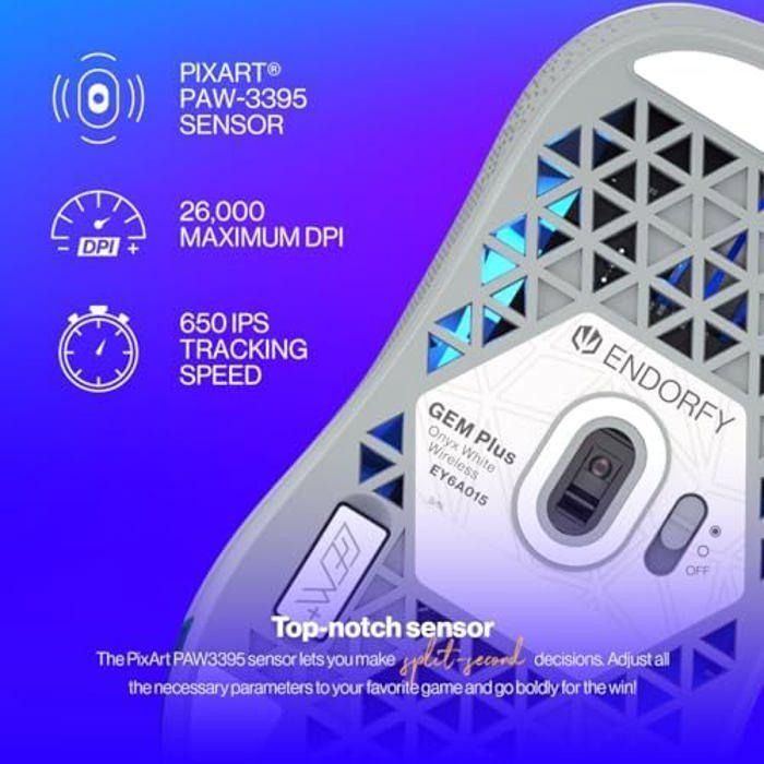 Souris de jeu - endorfy - gem plus - sans fil - 26000 dpi - éclairage rvb - 6 boutons