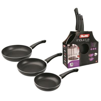 IBILI - Set of 3 Inducta Pans, 18 + 20 + 24 Cm, Aluminium, Non-stick, Induction Compatible
