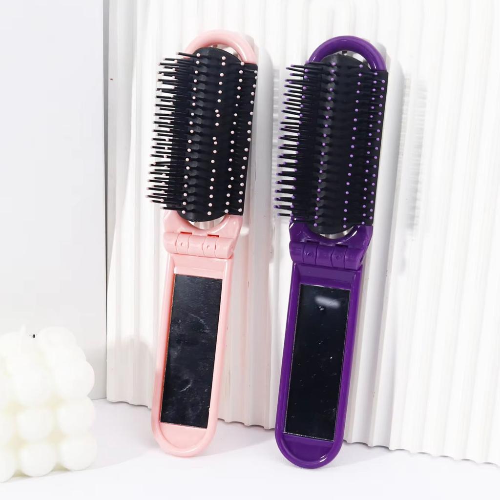 2-piece Set of Multi-color Portable Foldable Mirror Comb, Anti-static Folding Mirror Comb Special for Real Hair Wigs