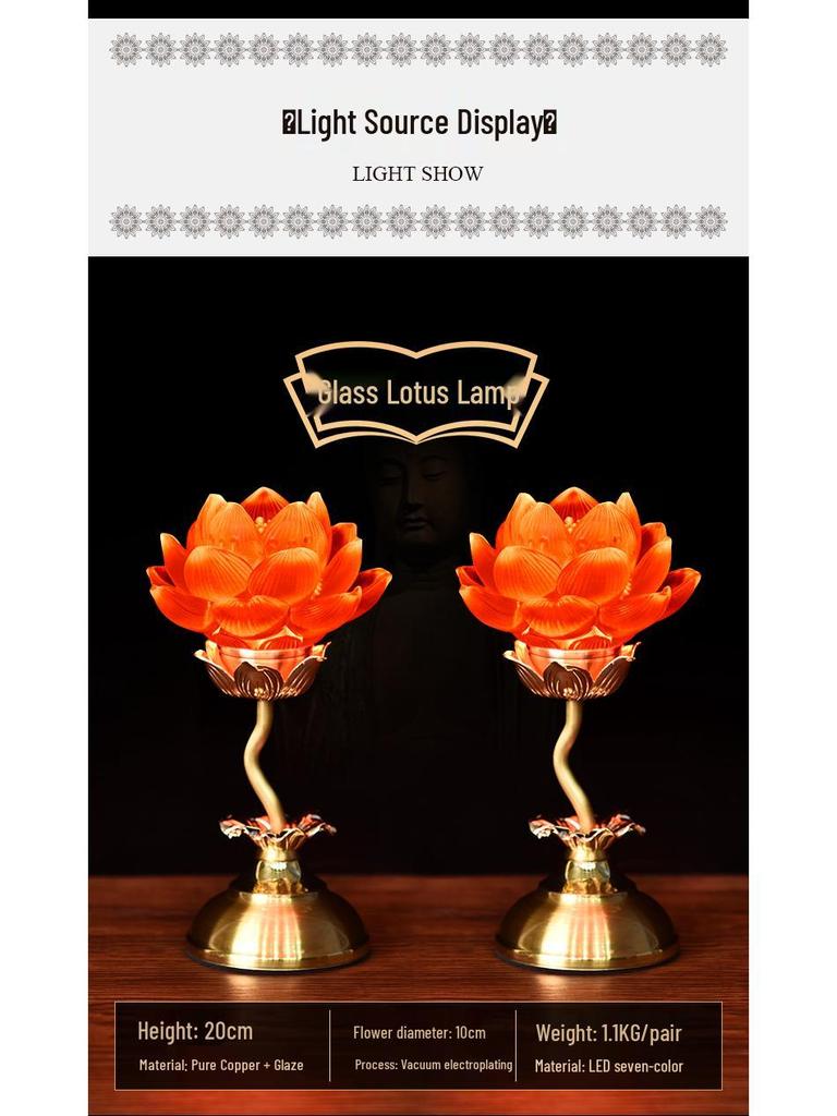 Seven-Color LED Crystal Lotus Lamp for Buddha and Guanyin Offerings