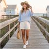 Women's Striped V-Neck Casual Loose Fit Blouse with Pockets for Everyday Wear