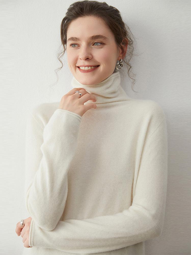 Women's Cashmere High Neck Sweater - Slim Fit Knitwear for Autumn/Winter