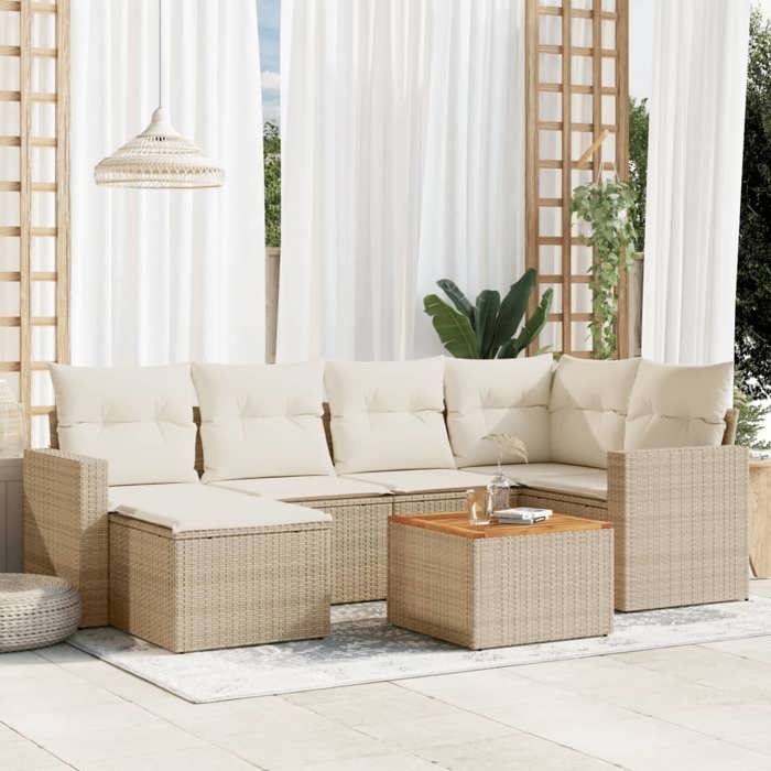 VidaXL Garden Lounge Set with Cushions 7 Pcs, Patio Sofas, Patio Furniture Set, Outdoor Furniture, Beige 3256555