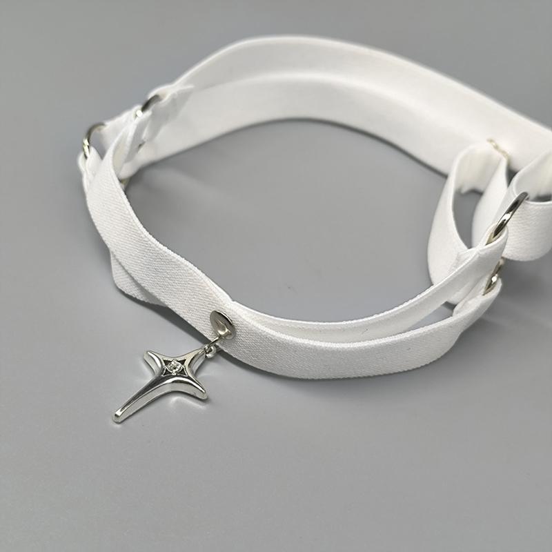 Gothic Punk Elastischer Oberschenkelstrumpfband Sternanhänger Beinharnisch Riemen Bandagen Beinwickel Sexy Strumpfband Rollenspiel Beinring