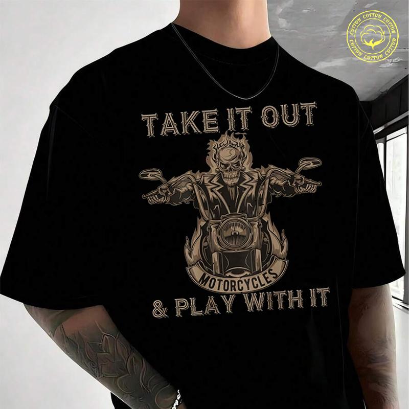 Biker Skeleton Motorcycle Rider Moto Cotton T-Shirt Men's Casual O-neck Short Sleeve Tees