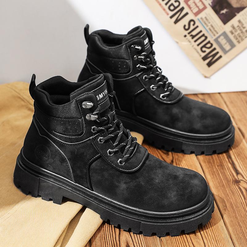 Men's boots autumn and winter new fashion casual yellow boots anti slip soft sole comfortable outdoor boots youth high top boots