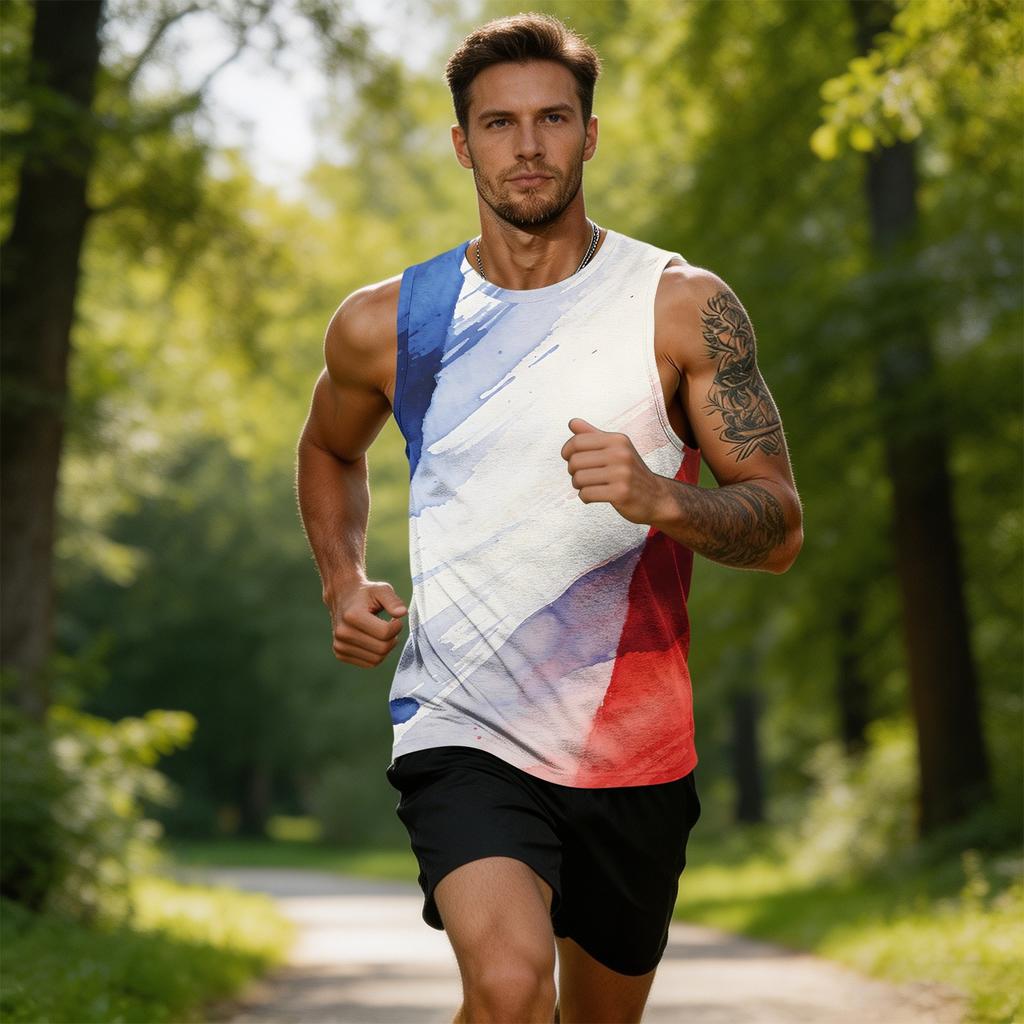 Ärmelloses Herren-Tanktop mit Print, atmungsaktive Sportweste, lockere Passform, Sommer-Sportshirt für Outdoor-Aktivitäten