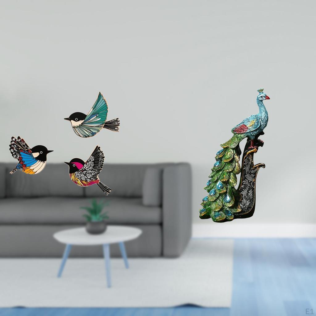 Wooden Bird And Peacock Sculpture Wall Art Elegant Animal Decor for Garden Study Room Farmhouse