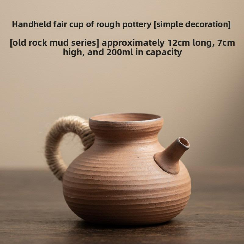 Coarse Pottery Retro FairnessCup Old Rock Mud Relief Pilgrimage Handheld Tea Pitcher Kung Fu Ceremony Pouring Vessel Brewing Set