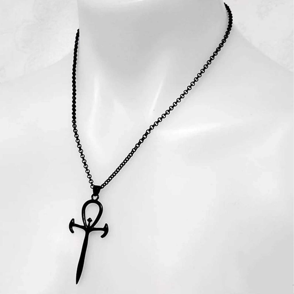 Gothic Sword Pendant Necklace, Winged Cross, Vampire Bat Wings, Unisex Statement Necklace