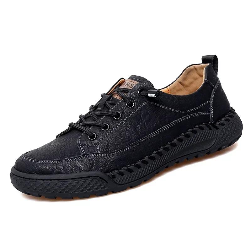 Hand-stitched Casual Leather Shoes For Men Breathable and Waterproof for All Seasons  Lightweight and Durable For Everyday Wear