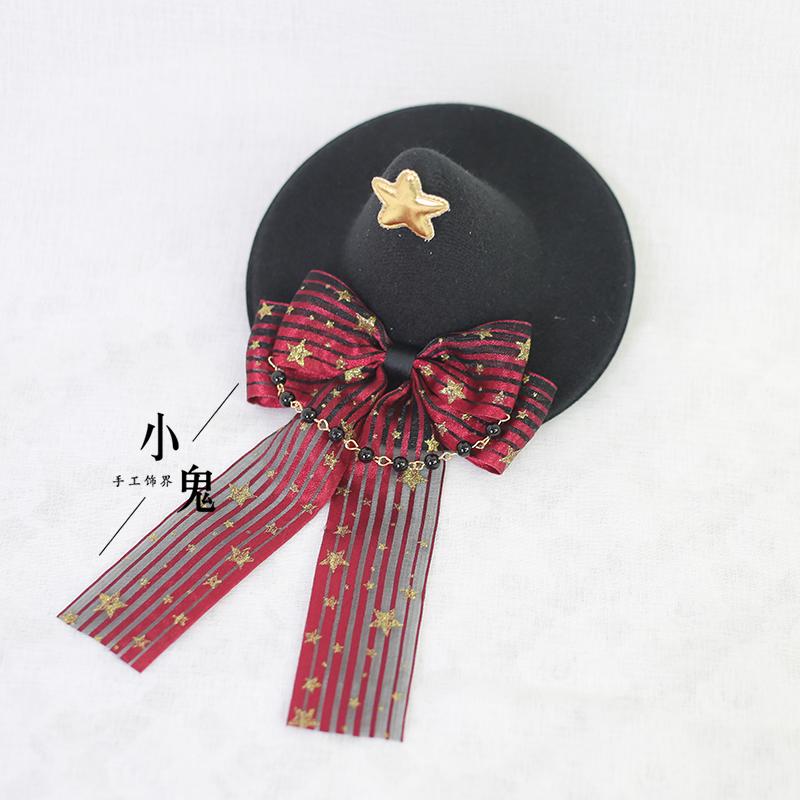 

Dark Goth Lace Bow Hairpin Halloween Lolita Girl Headgear KC Top Hat for Women Handmade Original Witch Hat