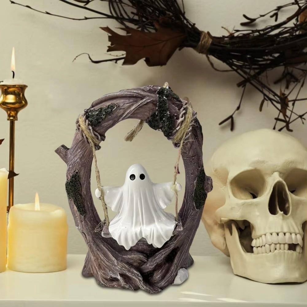 White Halloween Ghost Sculptures Cute Swing Ghost Decorations Bookshelf