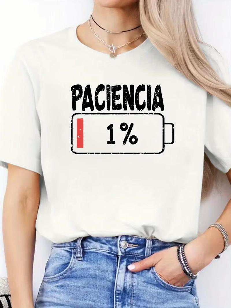Vibrant Spanish Letter Print Short Sleeve Round Neck Womens Casual Sports Summer  Breathable MoistureWicking Lightweight S