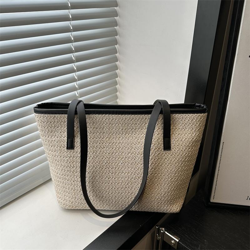 

Новая летняя сумка большой вместимости для отдыха на открытом воздухе на морском побережье, простая и красивая, пляжная идиллическая плечевая сумка-тоут чёрный