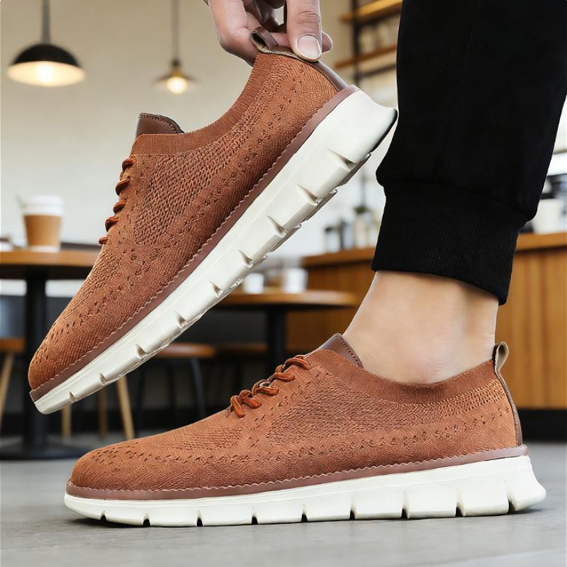 Classic Men Casual Shoes Breathable Brogue Flats Cushioning Color Blocking Design Dress Shoes VErsatile Business Light Sneakers