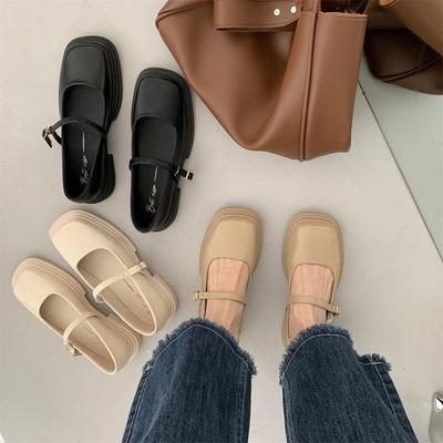 Soft Sole Japanese Thick-Soled Leather Shoes, Round Toe, Spring 2024, British Style, Pearl Buckle, Women's Flats