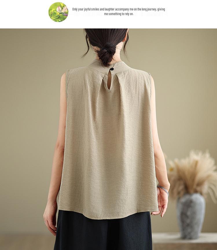 2025 Summer Textured Ramie Cotton-Linen Women's Stylish Sleeveless Vest