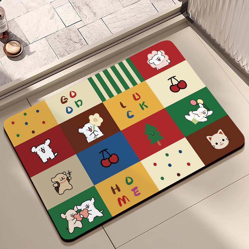 Non-Slip Water-Absorbing Cute Puppy Floor Mat for Bathroom Entrance
