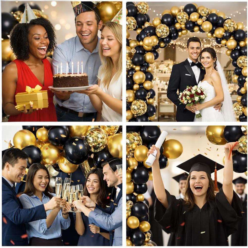 Metal Gold Confetti Balloons Garland Black Gold Ballon Arch Kit Birthday Party Baby Shower New Year Graduation Decoration Globos