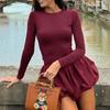 Herbst Mode Qualität Elegante Schlanke Blume Knospen Backless Langarm Kleid Frau