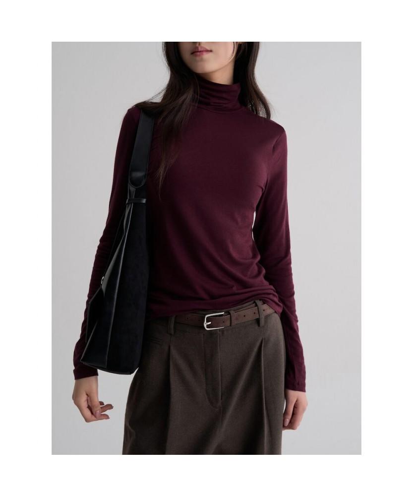 8SECONDS Wool Tencel Turtleneck T-Shirt Wine