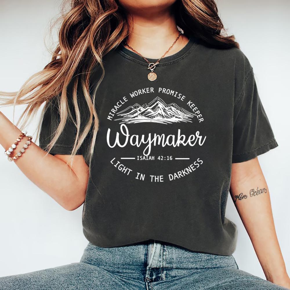 Waymaker T-Shirt Christliches T-Shirt Religiöses Glaubens-T-Shirt Damen Kurzarm Grafik-T-Shirts Jesus Christliches Geschenk Streetwear Oberteile