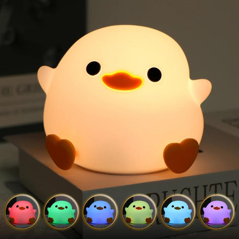 Cute Duck Silicone Night Light Rechargeable Pat Sensitive LED Lamp Dimmable Timing Off for Kids Bedroom Bedside Nursery Decor