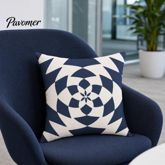 Relaxed Texture Pillowcase Geometric Pillow Cover, Washed Linen Look Throw Case with Hidden Nordic Zipper, Minimalist Cushion Cover for Sofa,