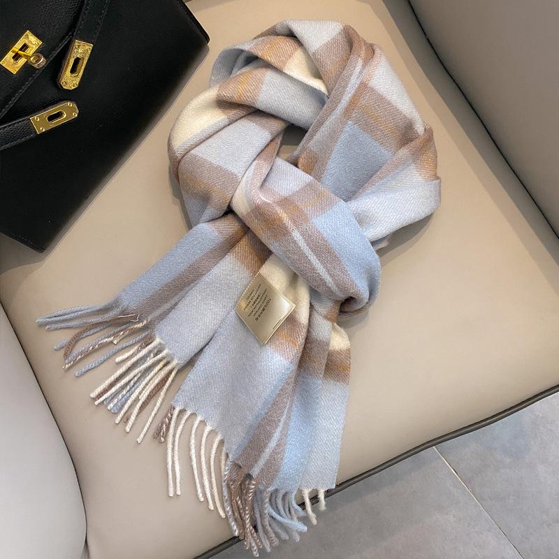 Small fresh white plaid scarf WO100 wool scarf women's winter warm scarf birthday gift