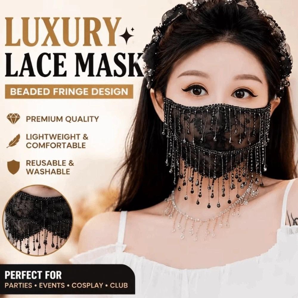Strass Damen Schleier Maske Atmungsaktives Netz Quastenmaske Elegante Cosplay Maske Kostümzubehör
