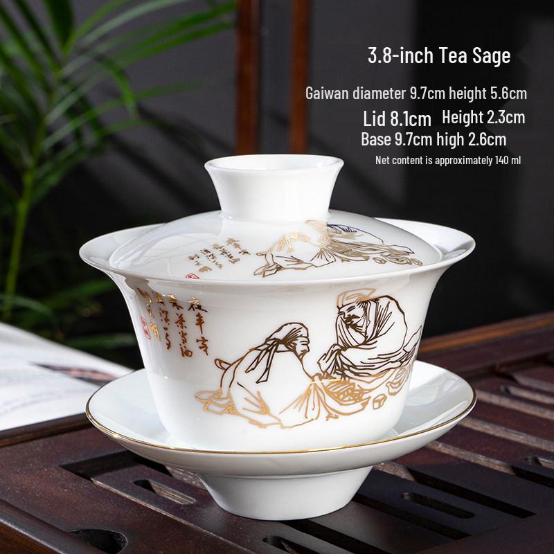 Chaozhou Blue and White Porcelain Gongfu Tea Set: Gaiwan, Mini Tea Cup, and Bowl