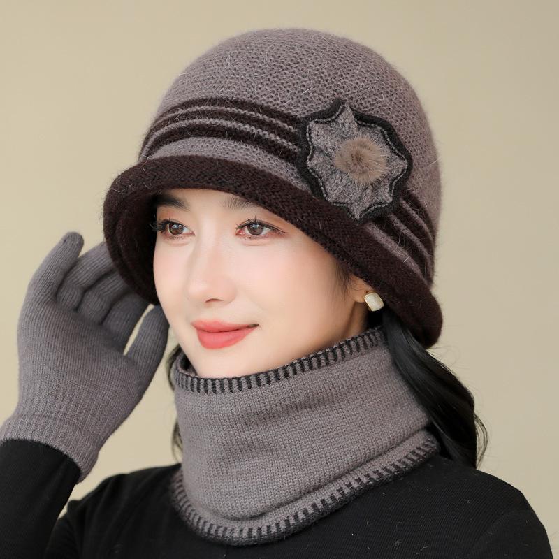 Winter New Thermal Basin Hat Women's Fashion Middle-aged and Elderly Hat Fleece Thickened Rabbit Hair Knitted Hat