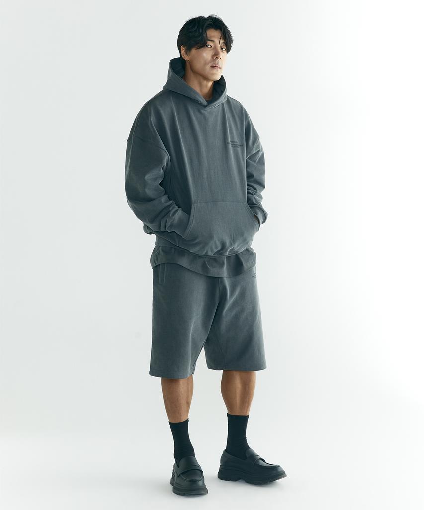 [Big Size] Stamp Oversized Heavy Pigment Hoodie Charcoal