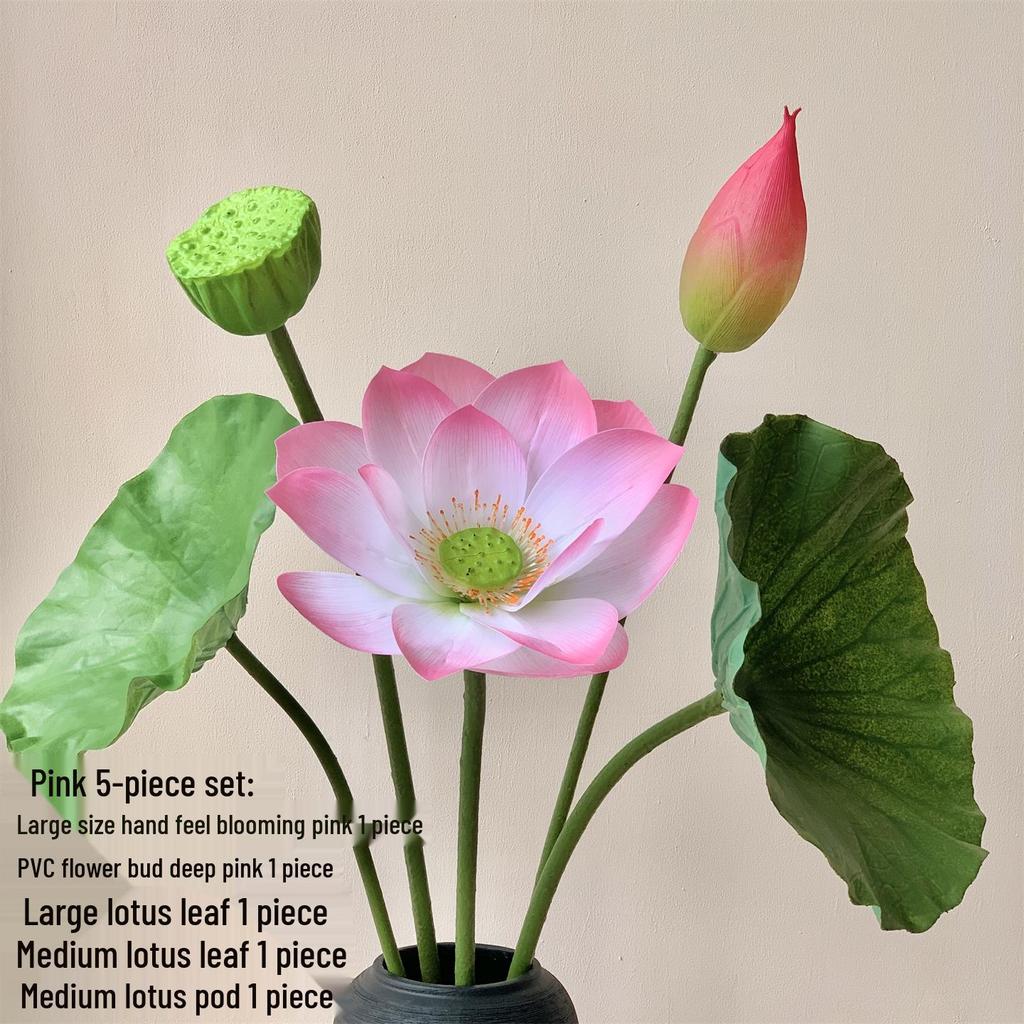 Realistic Lotus & Leaf with Stem Props - Artificial Water Lily Arrangement for Living Room Decoration