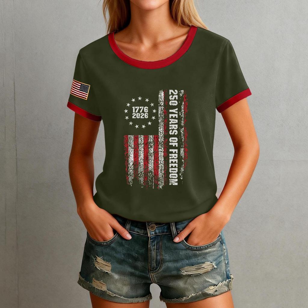 Women's Casual Round Neck Short Sleeve Pullover Printed T-Shirt Top