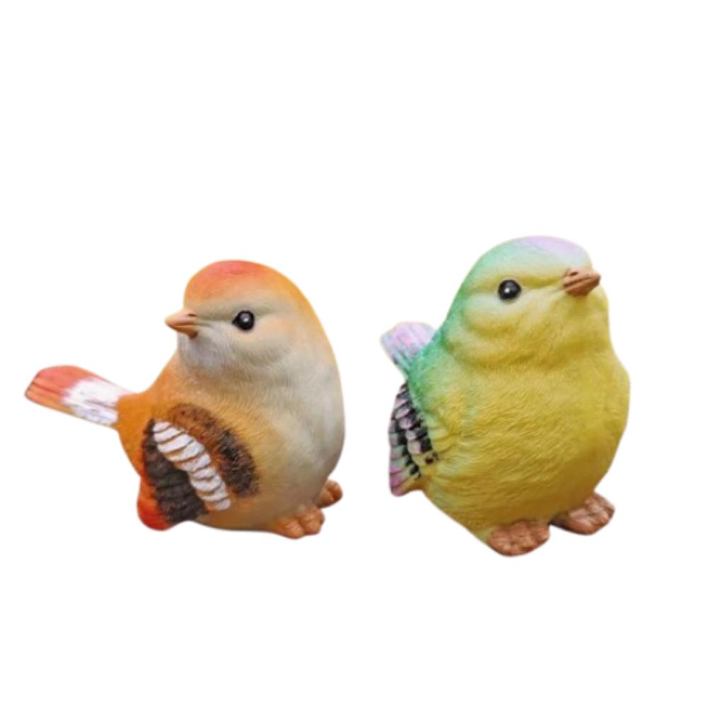 2pcs Resin Simulation Birds Figurine Mini Bird Sculpture Parrot Statue Home Decoration