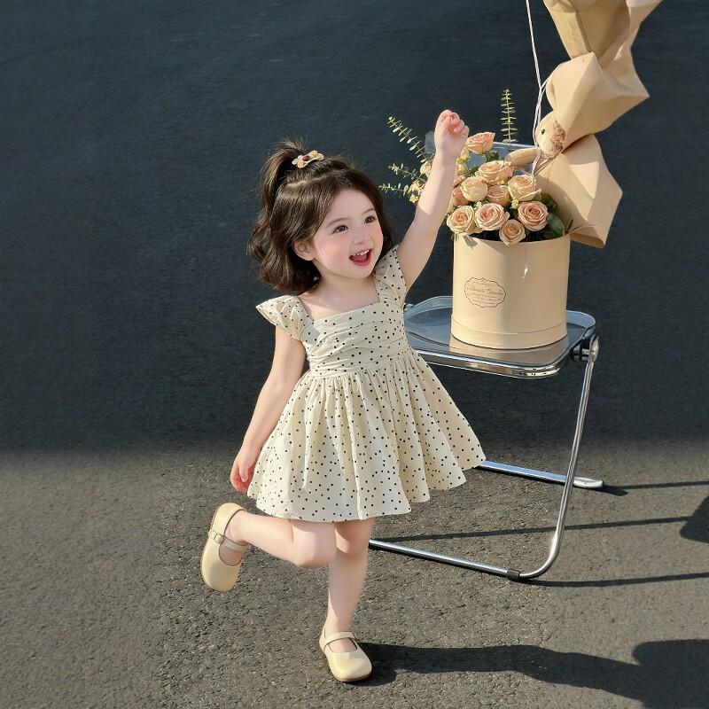 Girls Dress Cute Polka Dot Ruffle Sleeve A-Line Princess Kids