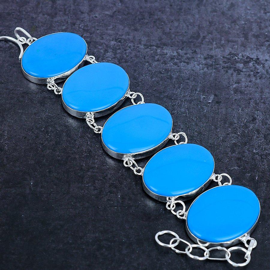 Natural Arizona Turquoise Gemstone 925 Sterling Silver Bracelet 7-8" J4Q60