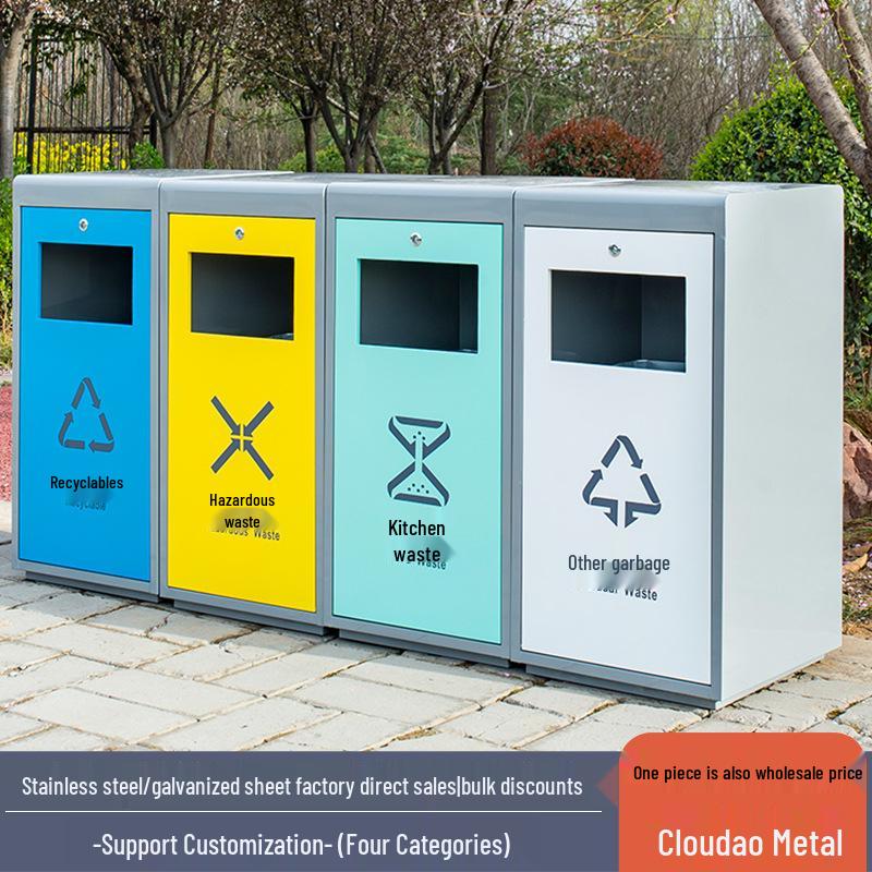 Large Outdoor Stainless Steel Trash Can with Three or Four Compartments for Streets, Parks, and Communities