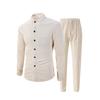 Men's European Autumn Waffle Knit Stand Collar Cardigan & Long Pants Set