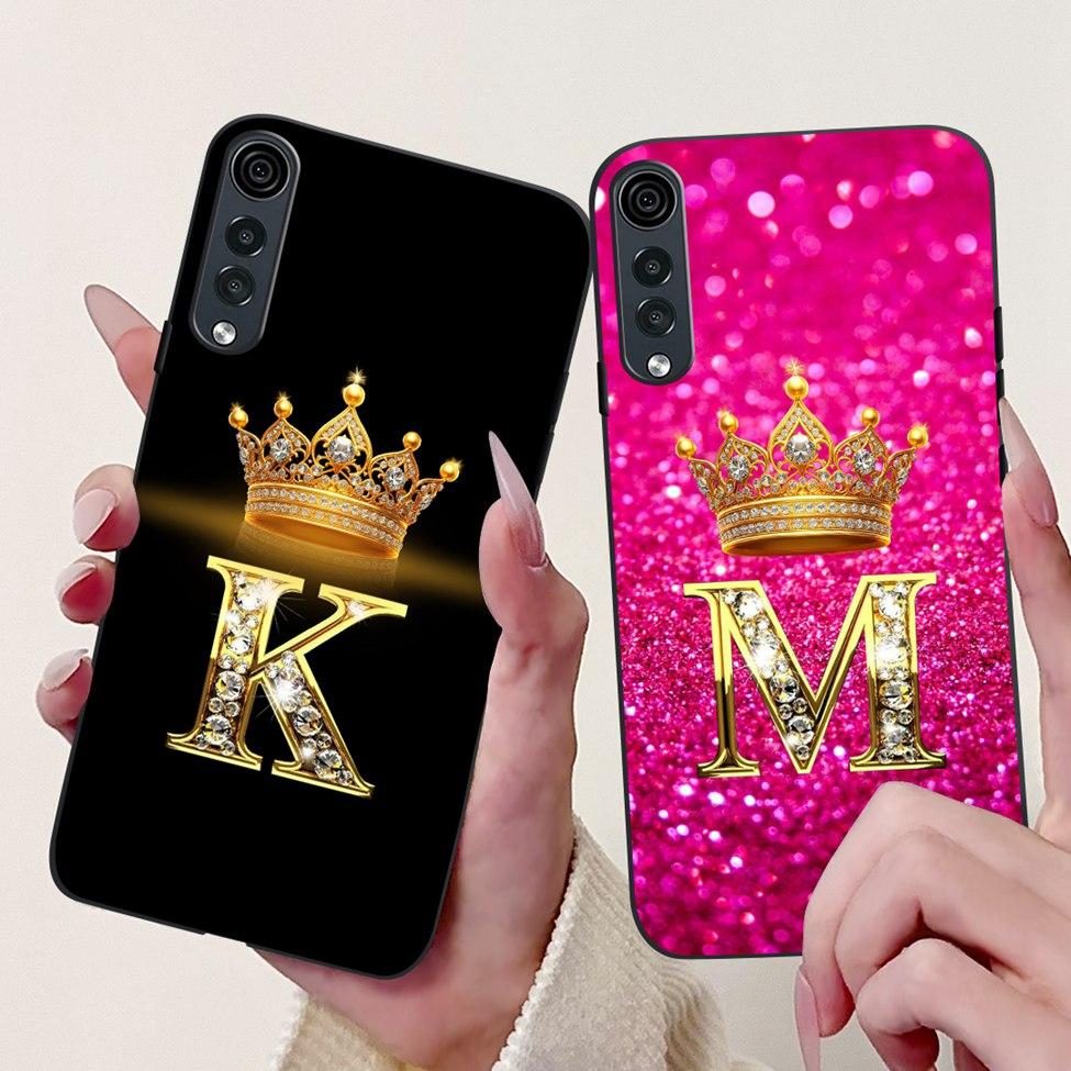 For LG Velvet 4G 5G UW Back Cover For LG Velvet 5G UW Case Fashion Luxury A-Z Letters Crown 2D Painted Soft Black Phone Case