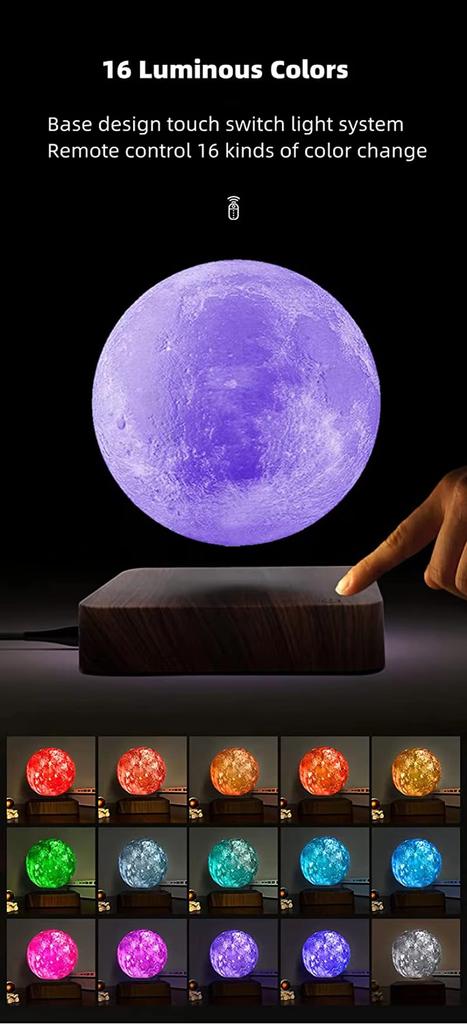 Magnetic Levitating Moon Lamp with Remote Control Levit Floating 16-Color Moon LED Smart Desk Lamp Office Home Decor