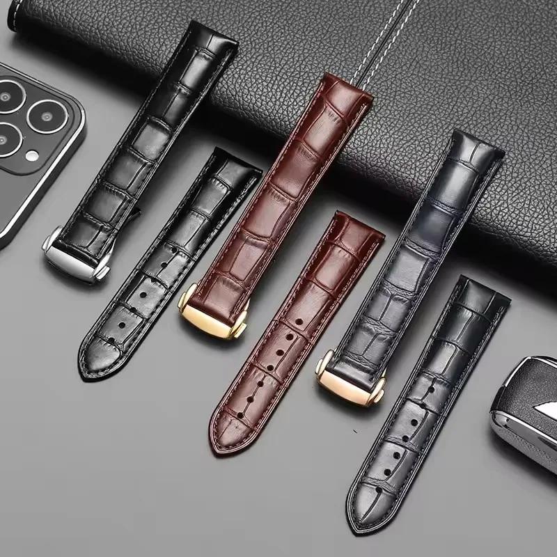 Genuine Leather Strap for Omega Seamaster Speedmaster Folding Buckle Bracelet Waterproof Calfskin Watch Band 19mm 20mm 21mm 22mm