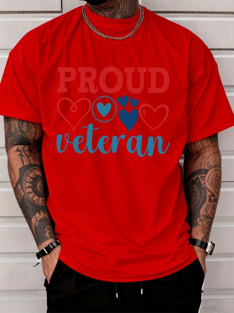 Unisex Summer Cotton Short Sleeve T Shirt Proud Veteran Red Blue Heart Print Crew Neck Patriotic Military Casual Street Male Tee